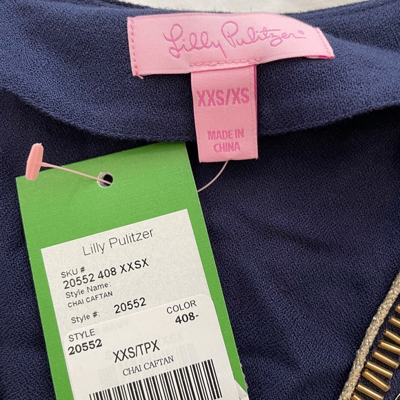 Lilly Pulitzer Chai Caftan NWT Navy Gold XXS - Picture 9 of 11
